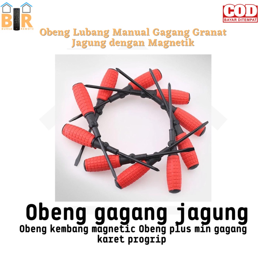 Obeng Magnet Gagang Karet Granat Jagung 2-8 Inch Plus Minus