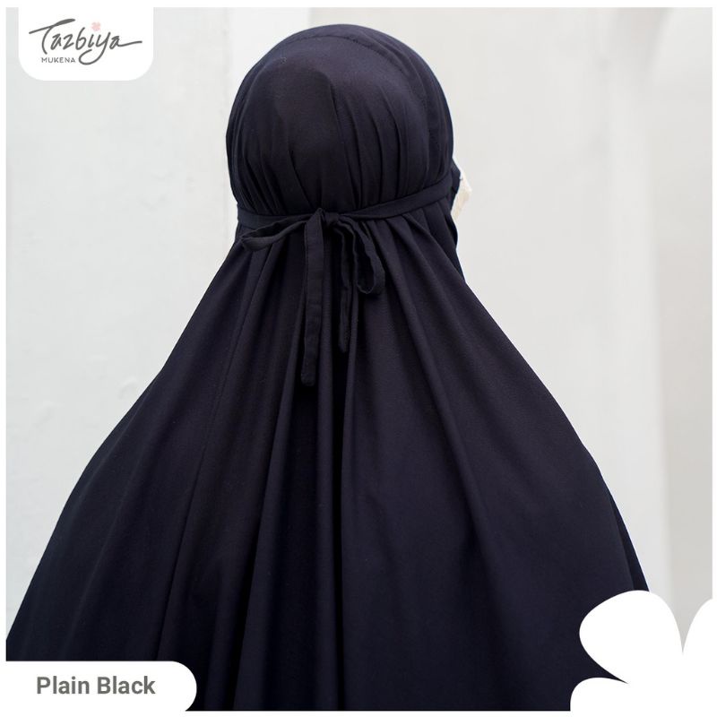 Mukena Tazbiya Plain Black Jumbo Dewasa Katun Rayon Adem Motif Cantik Treveling