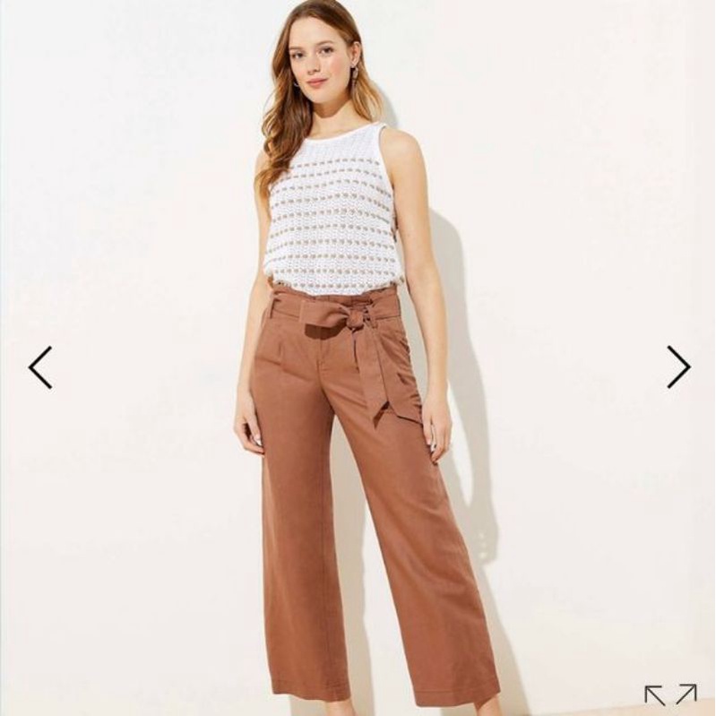 Loft linen wide leg pants (mocca &amp; bw) NO BELT