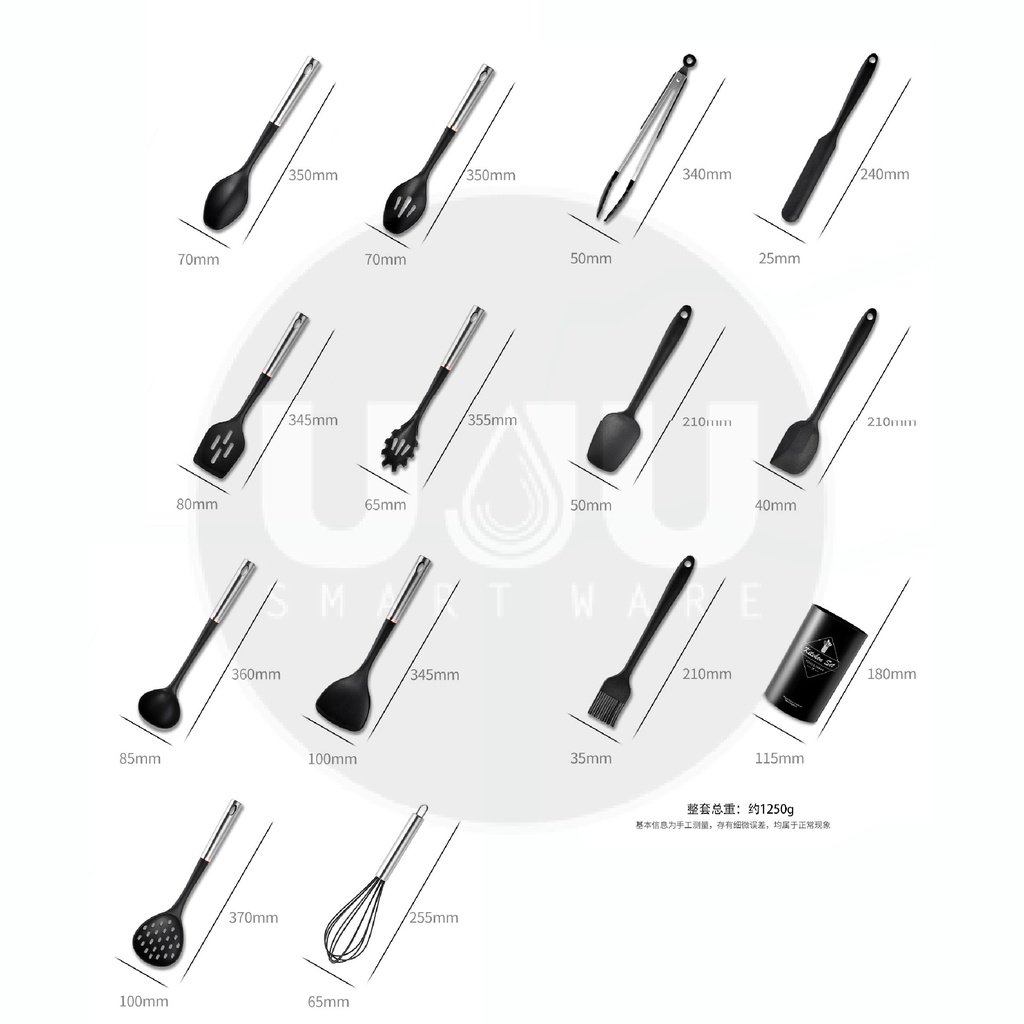 SPATULA SILIKON SET 14 PCS GAGANG STAINLESS STEEL HOLLOW NON-STICK