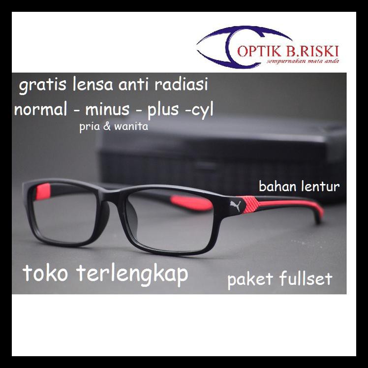 Indh frame kacamata minus pria wanita baca anti radiasi puma kaca mata - Merah TERBATAS Kode 1431