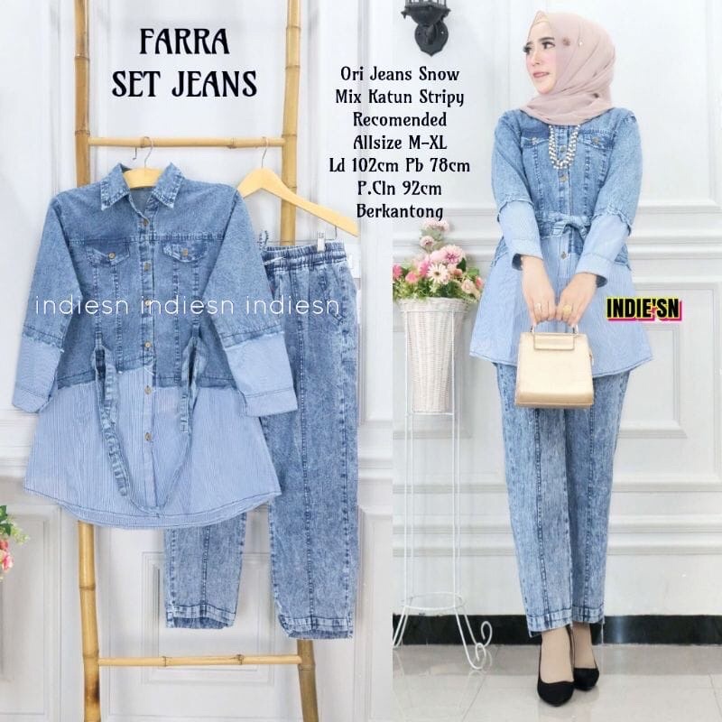SETELAN JEANS FARA / SETELAN JEAN WANITA KEKINIAN / SETELAN JEANS WANITA / ONESET JEANS WANITA