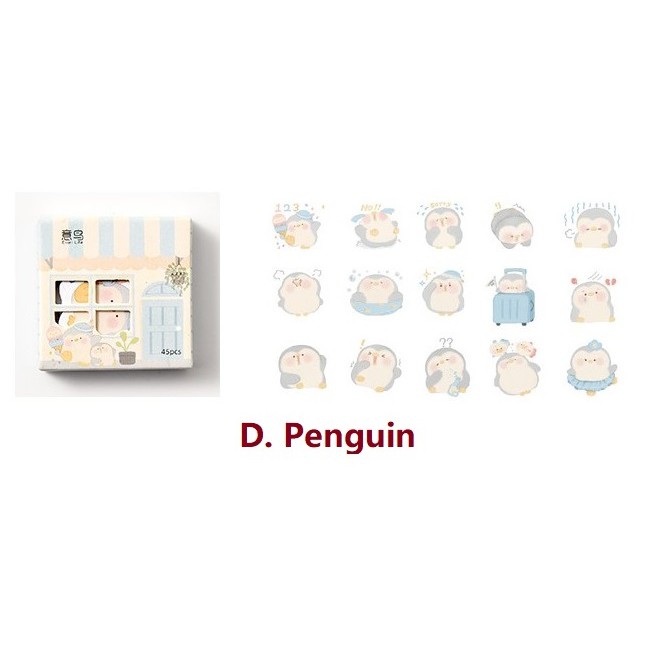 [MILOLI] 45Pcs CUTE CHARACTER Deco Sticker DIY Scrapbook Stiker Jurnal Diary Planner Kotak - B0127-D. Penguin