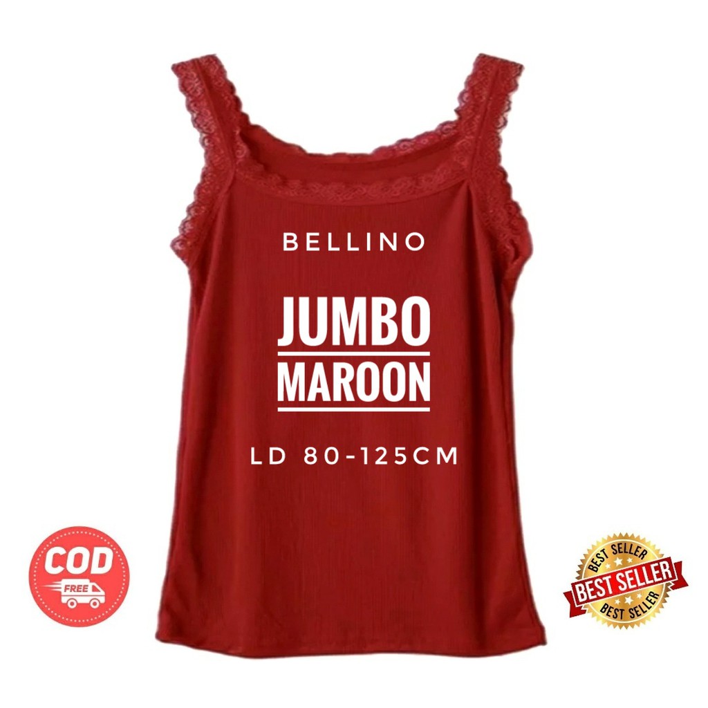 Camisol Tank Top Jumbo Renda Fit to XXL Viorano Super Soft Tanktop Jumbo Wanita Viorano Tangtop Adem-maroon