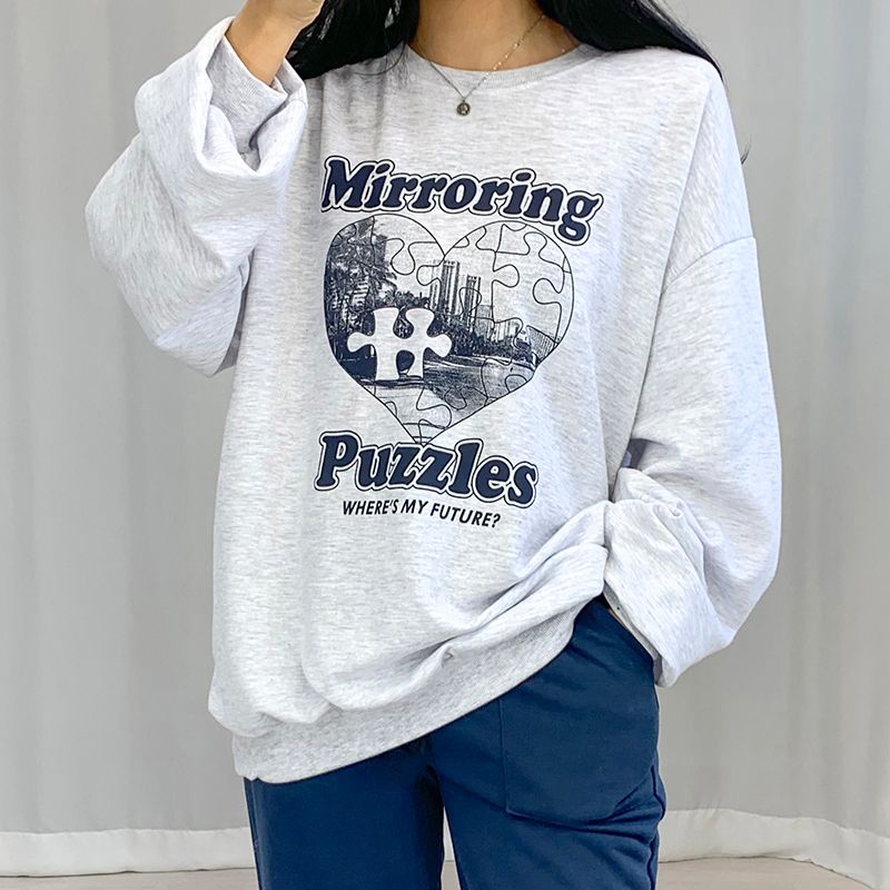 Sweater Switer Crewneck Oversize MIRRORING PUZZLE Pakaian Pria Wanita Fashion Korean Style