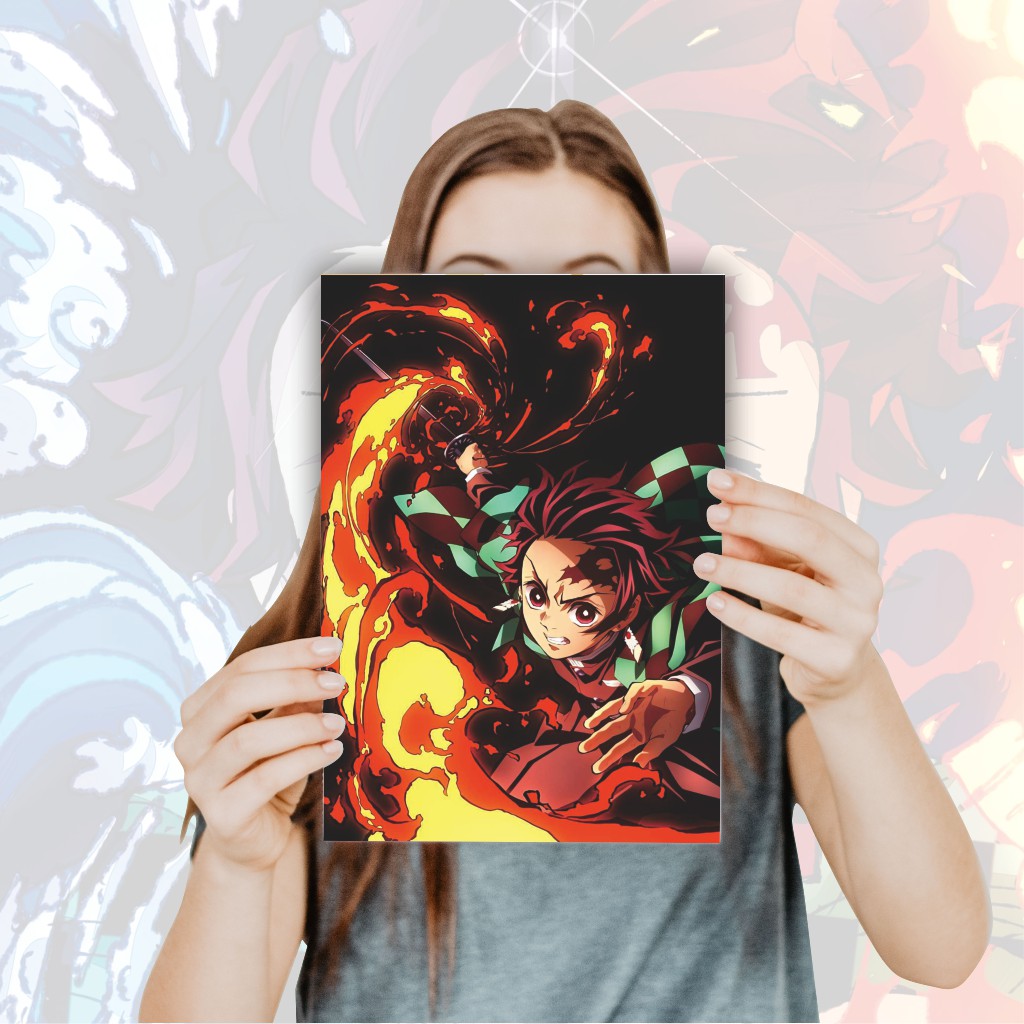 Poster Anime Kimetsu no Yaiba Demon Slayer Nezuko Tanjiro Zenitsu Giyuu Tomioka Inosuke - Size A4+-2 Tanjiro B