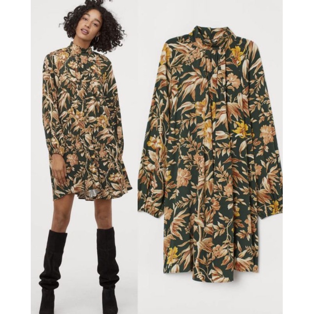 h&m floral dress green