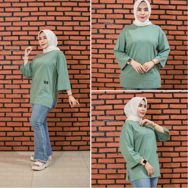 Dds31au22c • KAOS ATASAN JUMBO POLOS OVERSIZE TANGAN 7/8 DINARRY FASHION TOP////////STYLE ZOLAQU