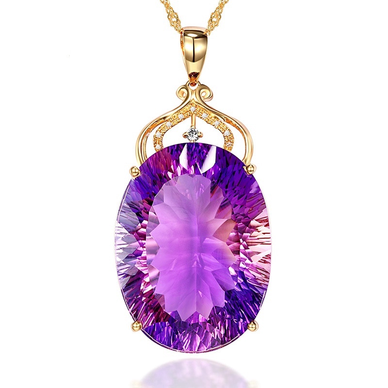 Kalung Liontin Kristal Zircon Mikro Inlaid Lapis Emas 18K untuk Wanita