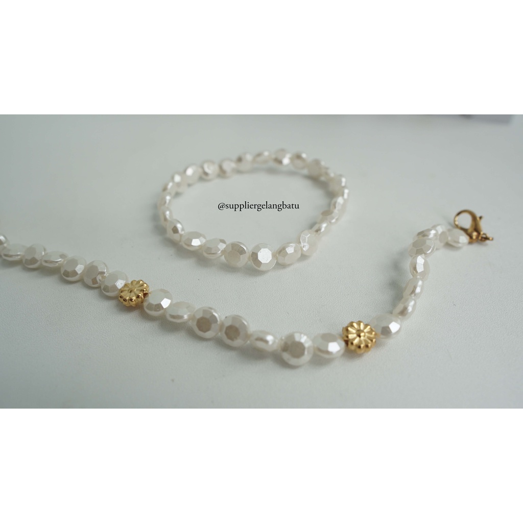 1 set STRAP MASK dan GELANG Mutiara Sintetis CEKO BULAT 8mm pearl