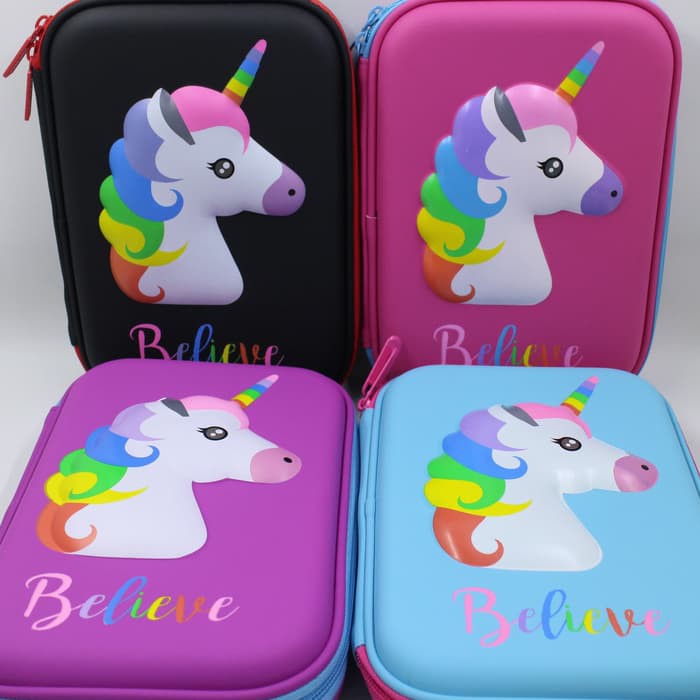 

SMIGGLE LOOK ALIKE KOTAK PENSIL 3D RAINBOW UNICORN+ PACKING MIKA TEBAL - Hitam