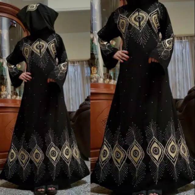 Abaya bordir trendy gamis hitam busana muslim