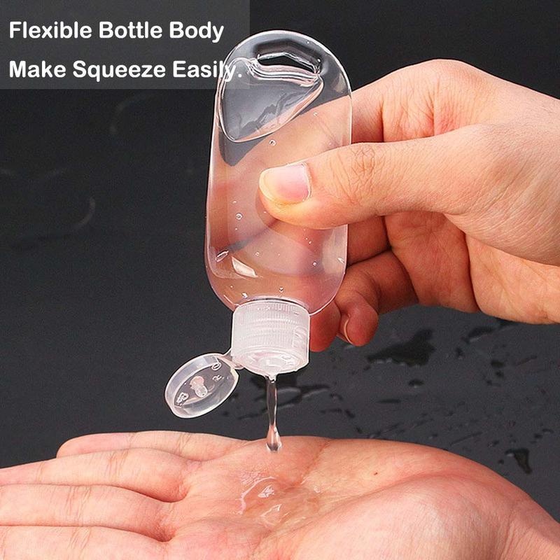 Travel Bottles with Key chain/ 50ml Portable Plastic Travel Bottles / Leak proof Squeeze Bottles with Flip Cap /Empty Refillable Containers for Hand  Sanitizer Conditioner Body Wash Liquid etc