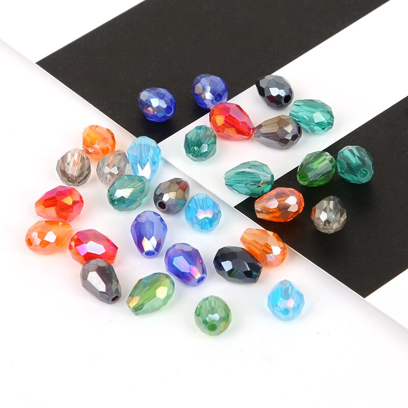 DIY 5*7 Mm 70 Pcs Austria Teardrop Crystal Beads Warna-warni Segi Manik-manik Kaca untuk Garmen Dekorasi Kerajinan Buatan Tangan Perlengkapan