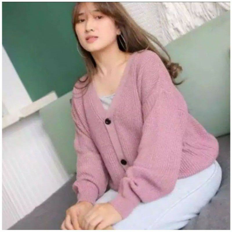 CARDIGAN RAJUT CROP INDAH RAJUTANKU-Dusty pink