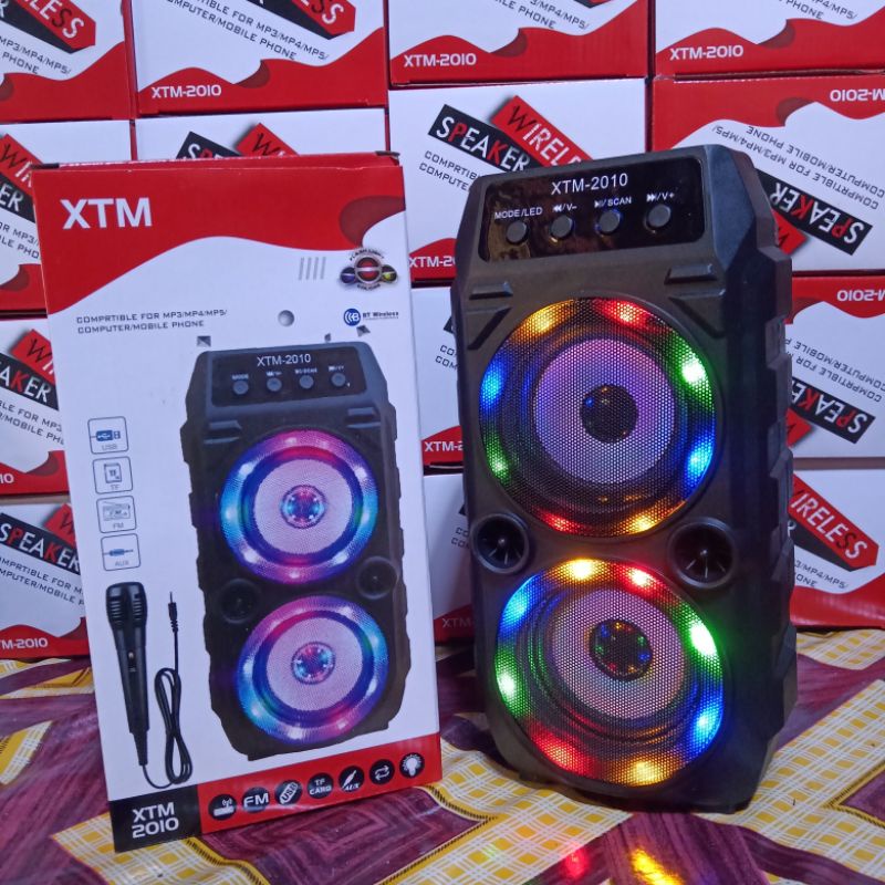 speaker bluetooth super bass, speaker bluetooth XTM 2010 free mic bisa karoke