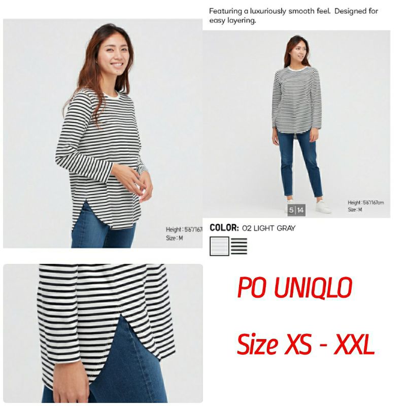 [PO UNIQLO] Hem Striped Shirttail (hitam)/kaos garis