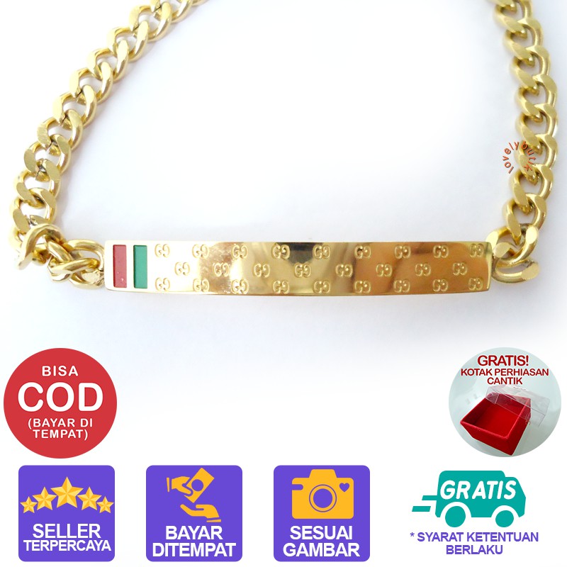 Lovelybutik  Gelang Rantai Titanium Anti Karat Pattern Uk.21 cm Gelang BONUS KOTAK PERHIASAN