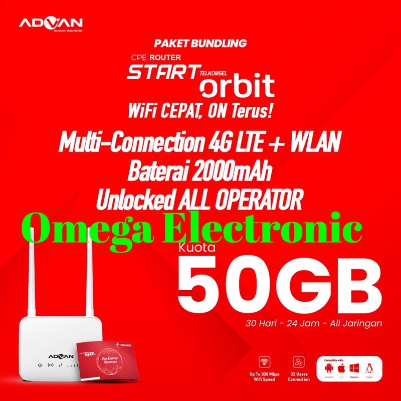 Advan CPE START Home Router Modem 4G LTE Telkomsel Orbit Wifi Hybrid 300Mbps