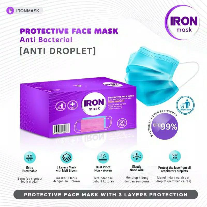 Iron Mask 3 Ply isi 50pcs/Box Good quality - Masker