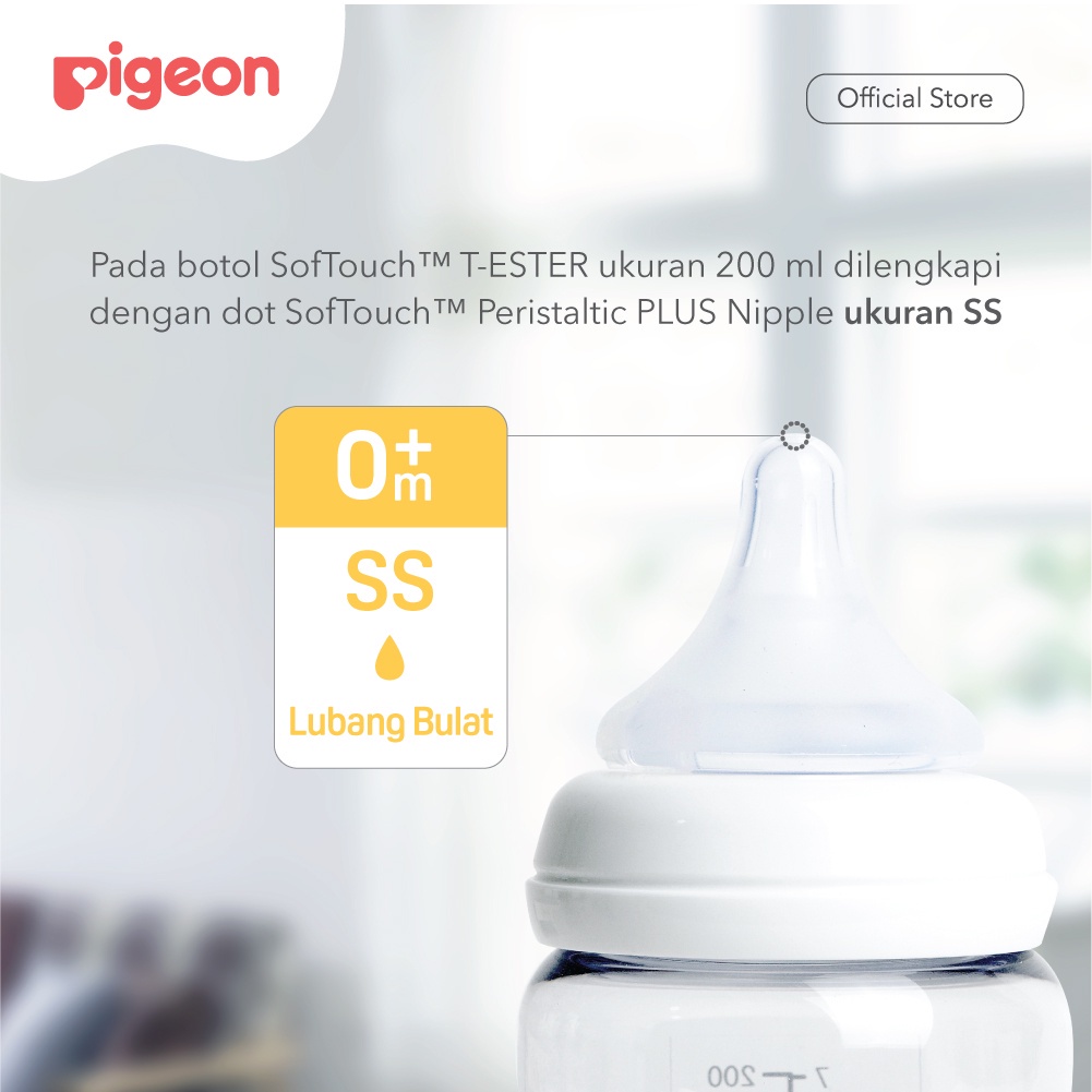 PIGEON Botol T-Ester Wide Neck 200ml/300ML W/ P-Plus Nipple (BOTOL SUSU PIGEON)