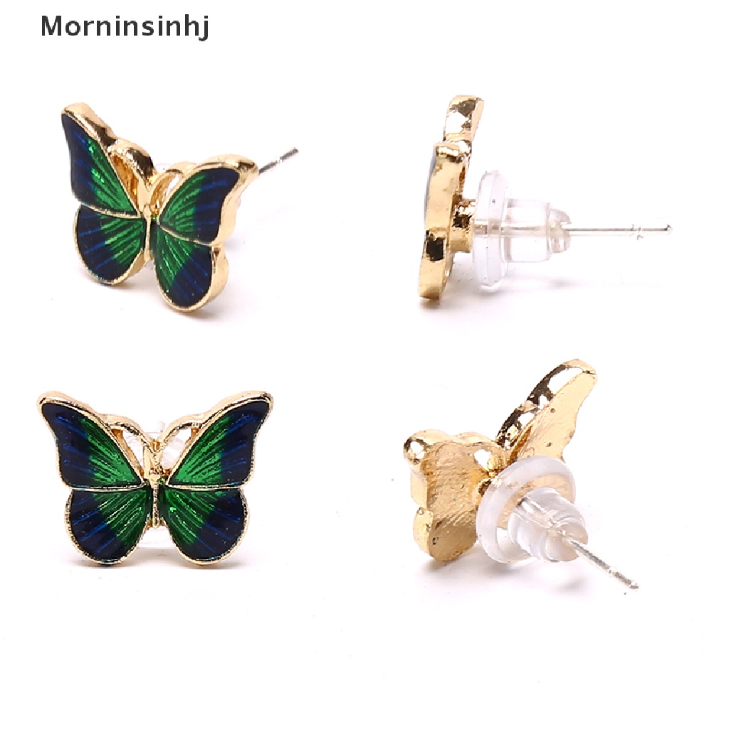 Mornin Vintage Fashion Enamel Hijau Kupu-Kupu Stud Anting Telinga Tren Perhiasan Wanita id