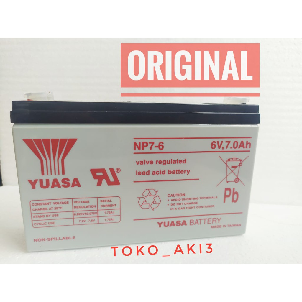 Aki Kering Yuasa NP7-6 Baterai Kering Yuasa 6v 7ah vrla 6 volt aki mobil mainan motor mainan anak