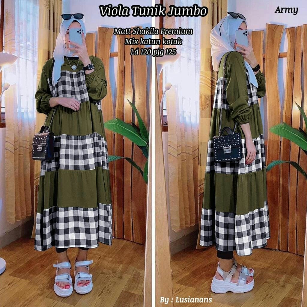 Baju Wanita Long Tunik Motif Kotak Kotak