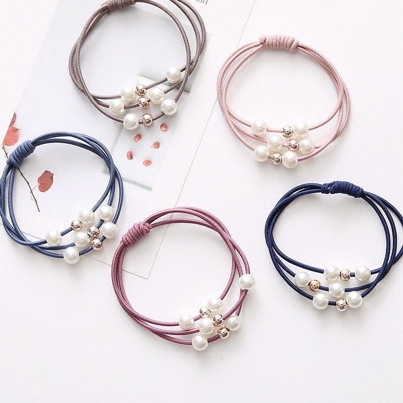 Ikat Rambut Karet Wanita Motif Mutiara / gelang korea mutiara / karet rambut Fashion Aksesoris Rambut Wanita Import