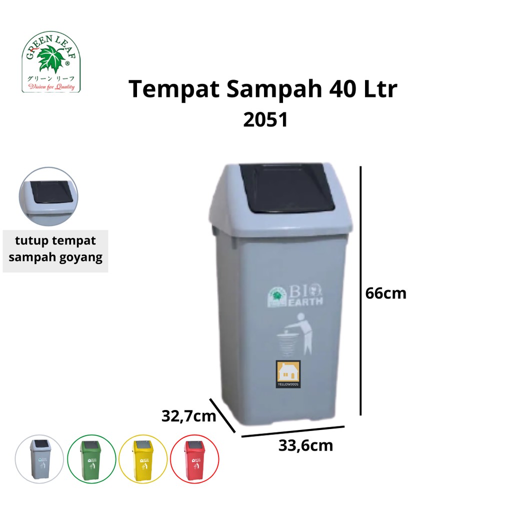 Tempat Sampah BIO Dustbin 40 Liter 2051 Green Leaf