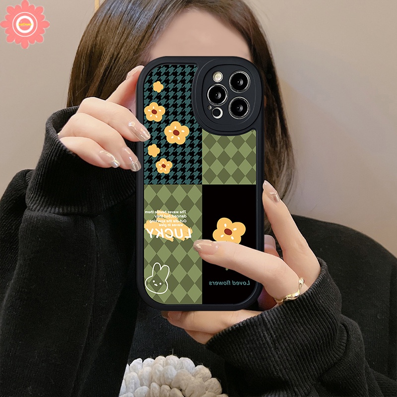 Casing Bunga Retro Mewah Redmi Note8 9 9s 10s 11 10 11s 11Pro 9pro 10pro Max Redmi 12C 9T 10 10C 9C NFC 9 9A POCO X3 Pro M3 X3 NFC Houndstooth Jahitan Kotak-Kotak Soft TPU Case