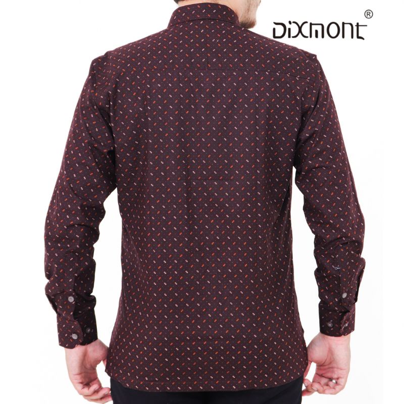 Dixmont Kemeja Pria Basic Formal Motif Lengan Panjang Hem ML00522