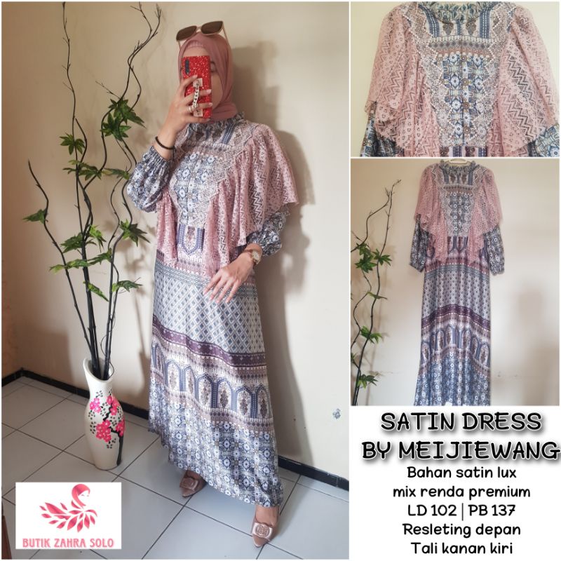 MAXI DRESS SATIN MEIJIEWANG | GAMIS SATIN SILK MEIJIEWANG TERBARU MIX BRUKAT PREMIUM