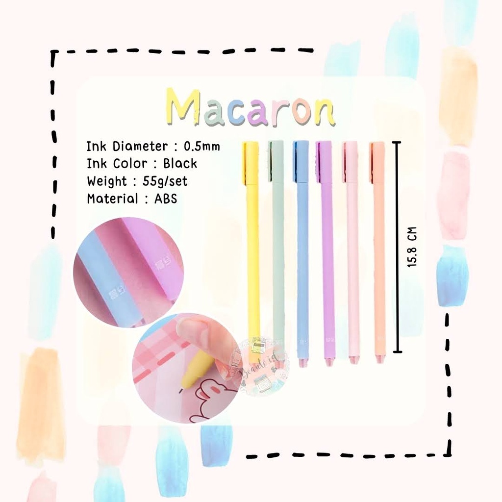 Pen Pena Pulpen Gel Bolpoin Aesthetic Stuff Unik Lucu Untuk Sekolah Belajar Kuliah Kantor Black Ink 0.5 mm 6 PCS Bulpen Model Pelangi-Macaron
