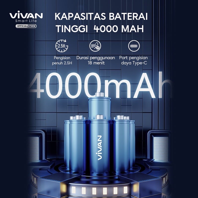 VIVAN Auto VX01 4000 mah Car Vacum Cleaner Penyedot Debu Mobil Cordless Portable Gray Garansi 1 Tahun