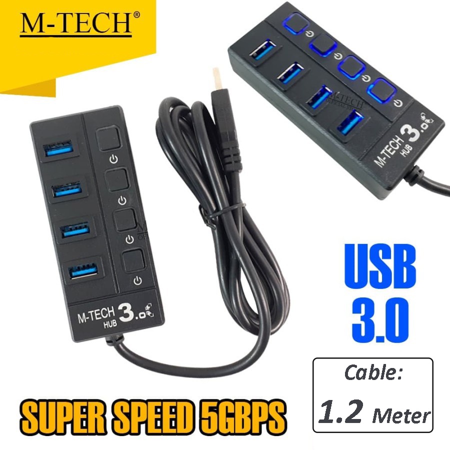 USB HUB 3.0 4 Port super speed 5Gbps with Led panjang kabel 1 meter / 30 Cm