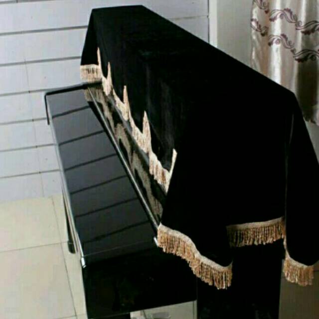 Cover piano kain penutup piano upright tebal dengan rumbai emas kain pelindung piano dari debu