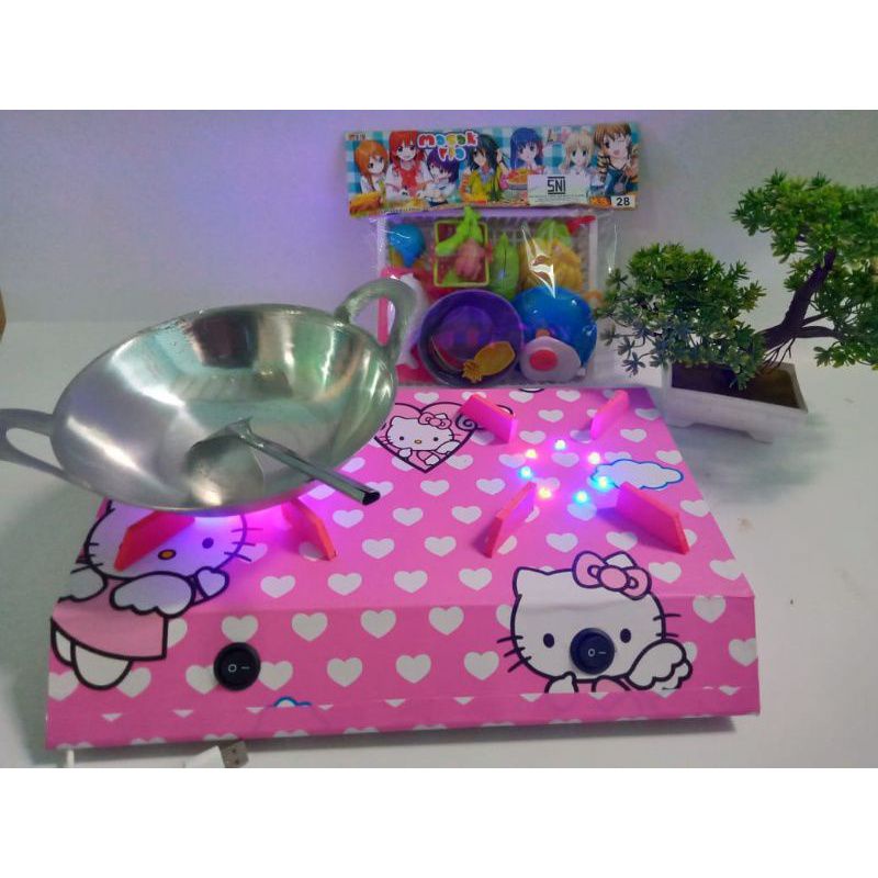 mainan edukatif anak perempuan kompor LED 2 tungku