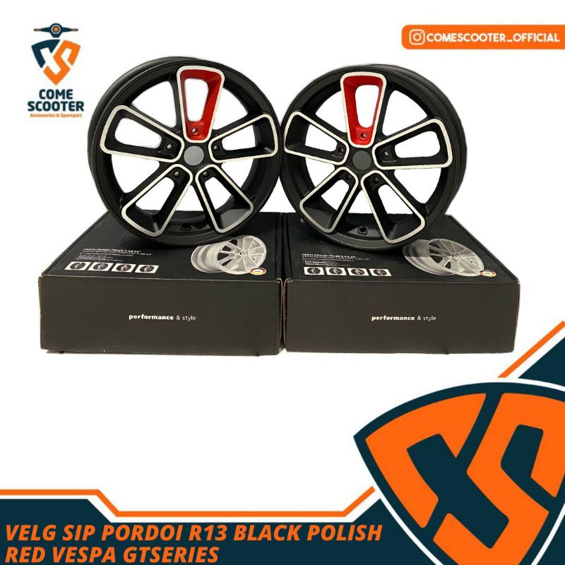 VELG SIP PORDOI R13 BLACK POLISH RED VESPA GTS GTV PIAGGIO MP3