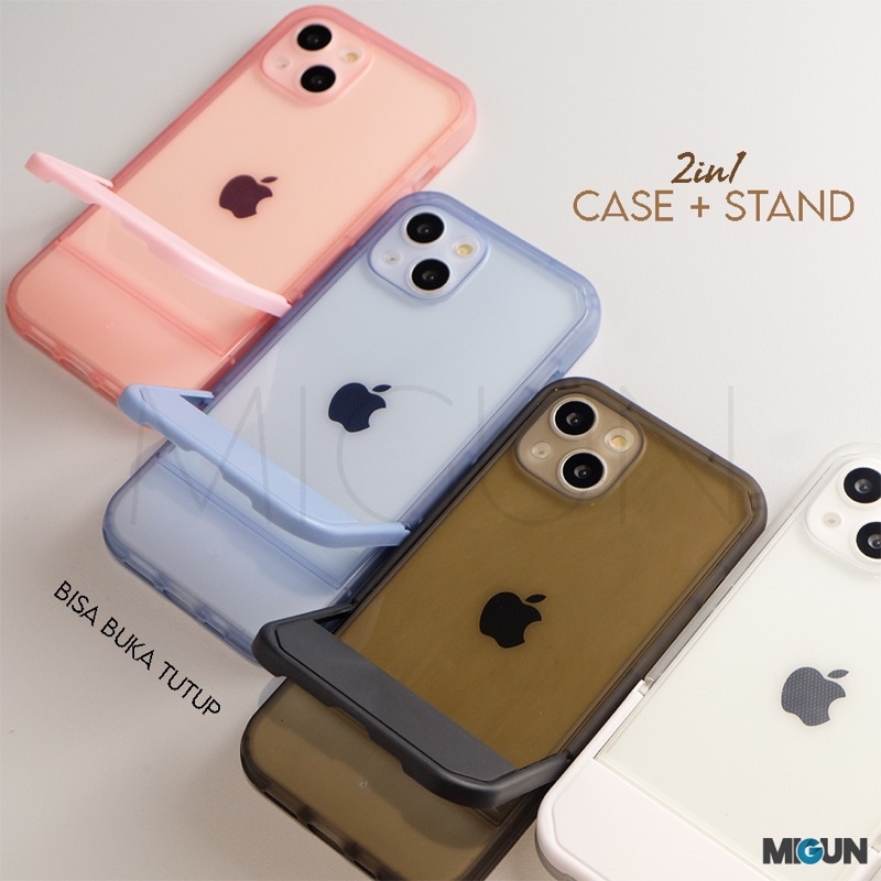 (2) CASE + STAND - Softcase Fullcover for iPhone 7 8 SE2020 7+ 8+ X XS XR XSMAX 11 11PRO 11PROMAX 12 13 PRO PROMAX 14 14PLUS 14PRO 14PROMAX