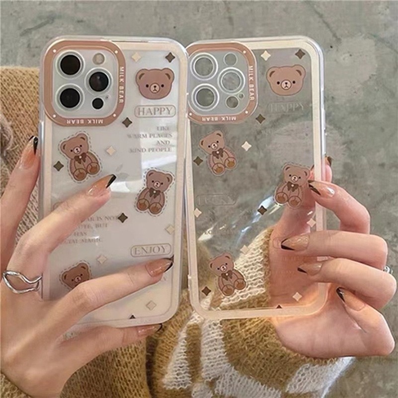 Casing Samsung Galaxy A12 A32 A22 A03 A03s A73 A53 A33 A23 A13 M52 A02s M22 M32 A72 A52 A52s A20 A30 A50 A50s A30s A71 A51 A11 M11 A10 M10 M12 S22 Plus Ultra Brown Bear Clear Phone Case Shockproof Matte Transparent Protection Cover