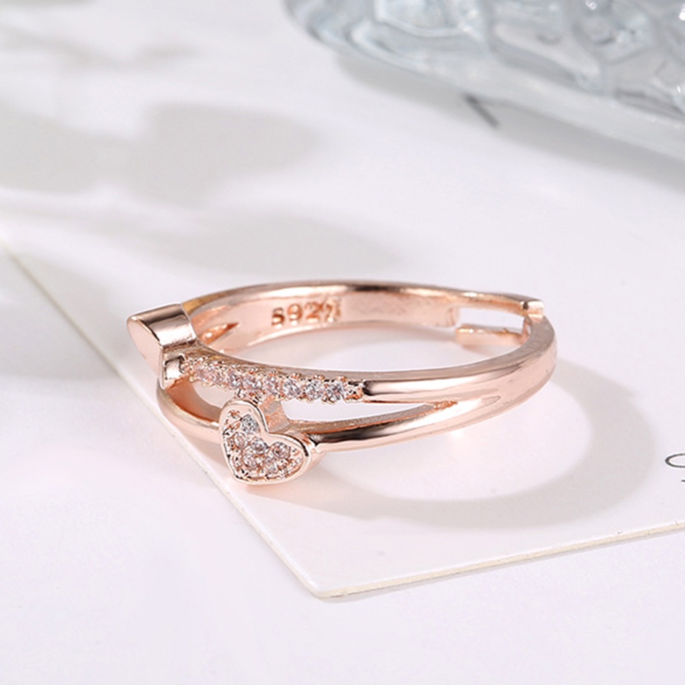 Hu Hu Hu Hu Hu Alat Bantu Pasang Kacamata♡ Cincin Model Terbuka Desain Hati Ganda Hollow Hias Berlian Imitasi Untuk Wanita