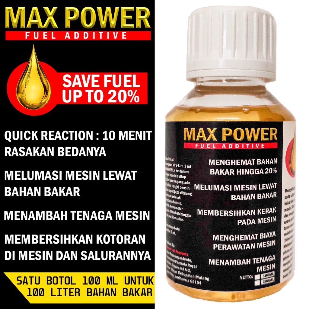 Penghemat Bahan Bakar MAX POWER [UP TO 20%]  Fuel Additive and Treatment 100 ml
