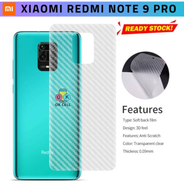 Garskin Back Skin Carbon Xiaomi Redmi Note 9 Pro Anti Gores Karbon Sticker 3D Diamon Premium