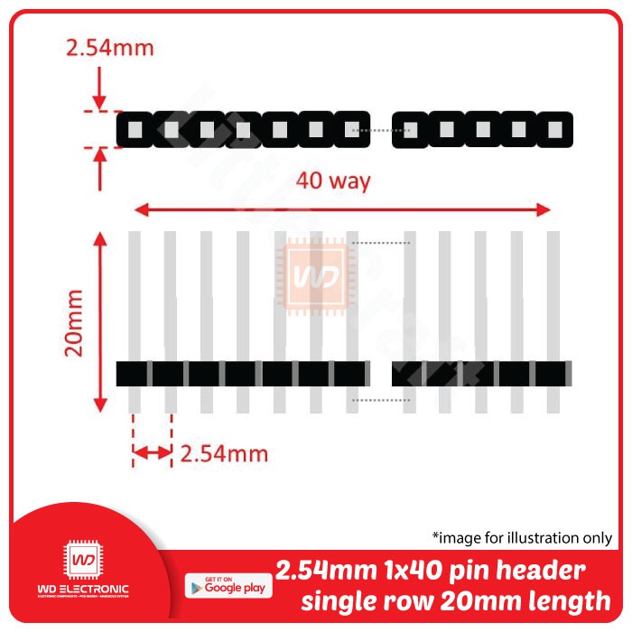 Pin header male straight 20mm length 1x40 pin header single row 2.54mm