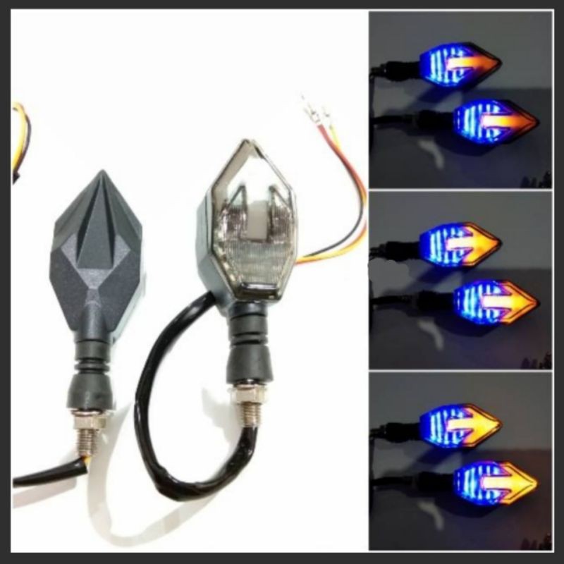 Lampu Sein Sen Reting Model Panah 2 Warna Biru Kuning untuk Montor VARIO PCX KLX CRF CBR NINJA