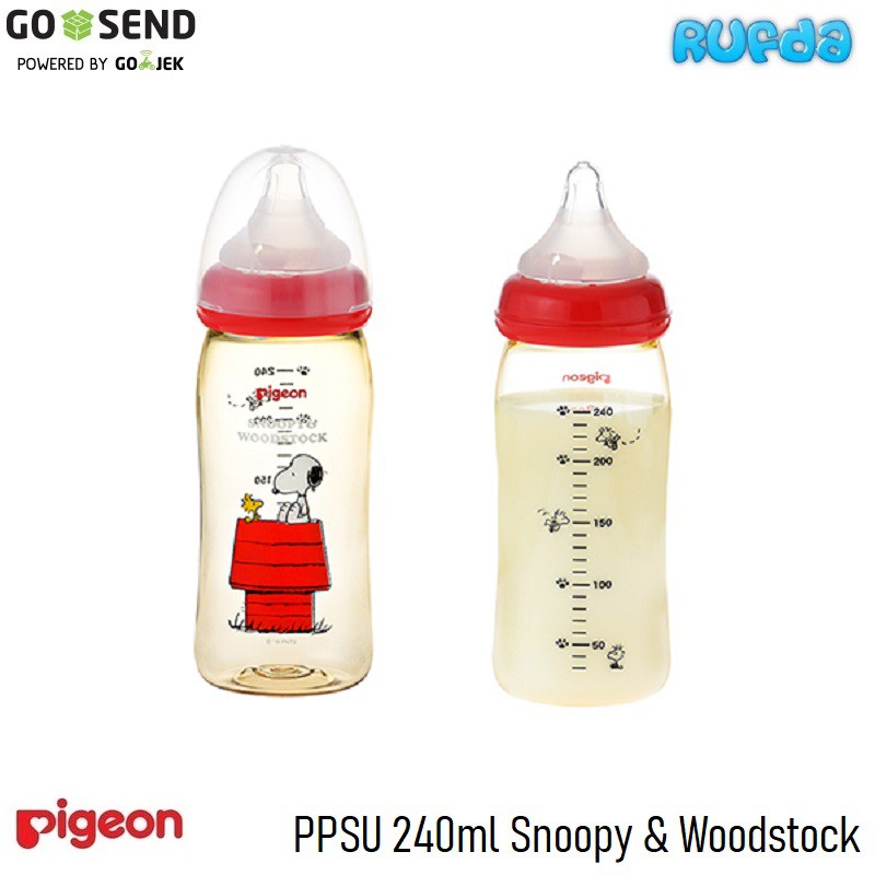 Pigeon PPSU 240ml Snoopy and Woodstock SofTouch Wideneck Bottle Botol Susu