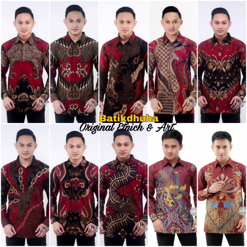 KEMEJA BATIK PRIA WARNA MERAH MAROON ATASAN PRIA LENGAN PANJANG