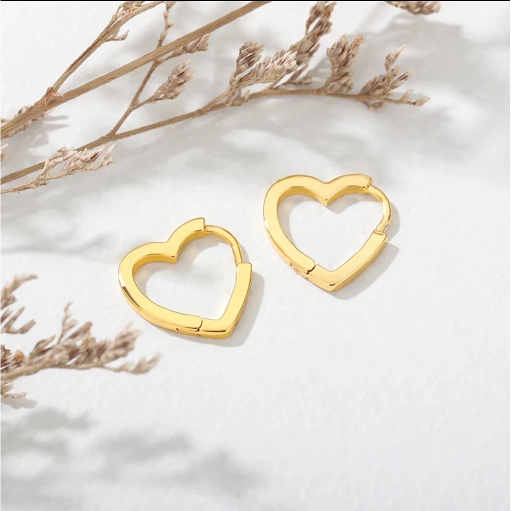 Anting Jepit Titanium Pola Lingkaran Hati Sederhana Tersedia Warna Rosegold, Gold dan Silver