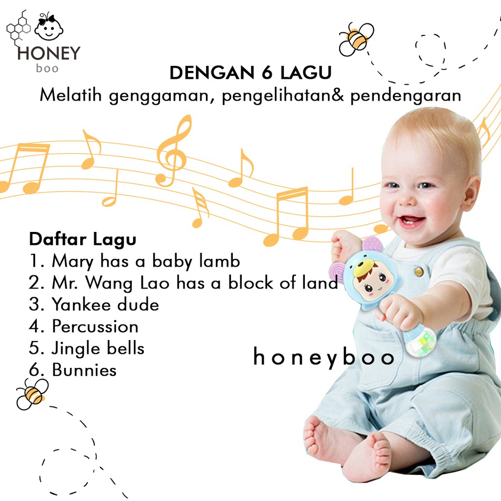Honey Boo - Mainan Bayi Tongkat Genggam Rattle Stick Dengan Musik dan Lampu-5
